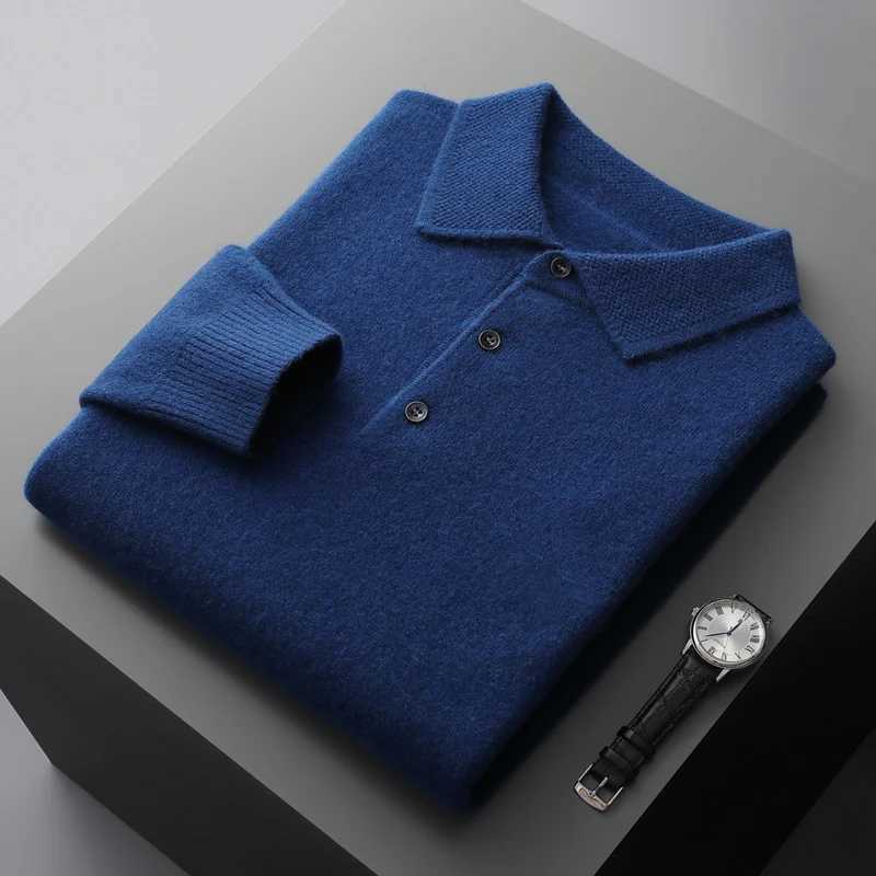 Cashmere sweater mens collar 100 pure wool long SVE T-shirt business casual sweater brushed knit bottom sweater W241106