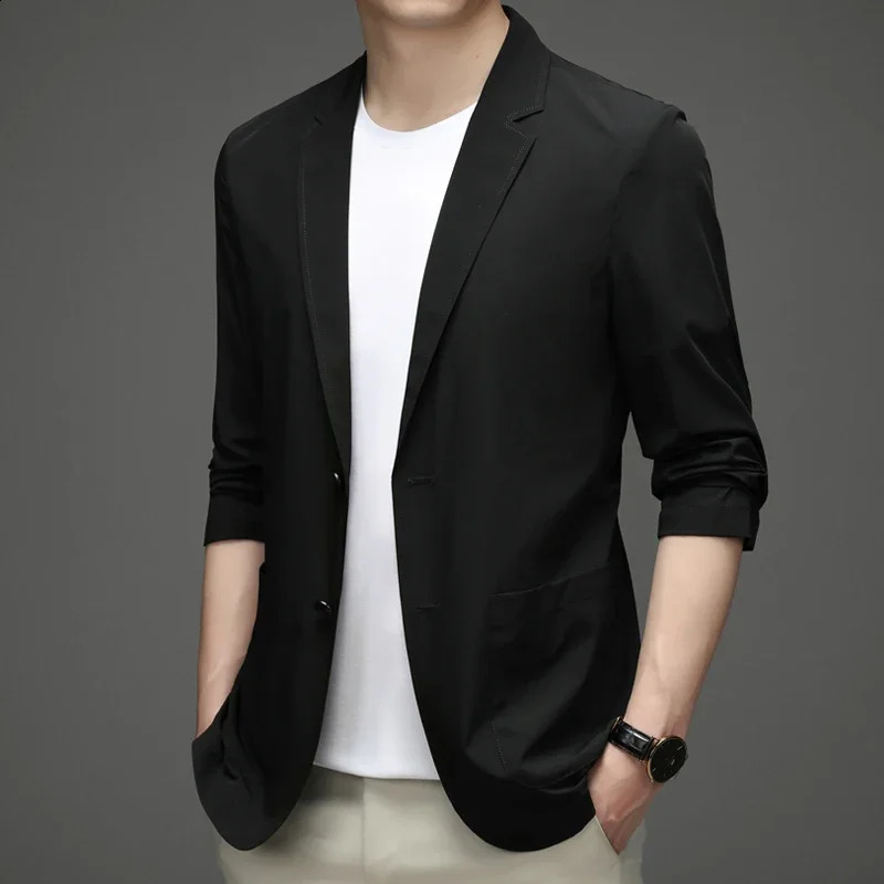 Mens Suit Jacket Summer Ultra-Thin Breathable High Elastic Lightweight Ice Silk Sun Protection Casual Suit Jacket Men 240816