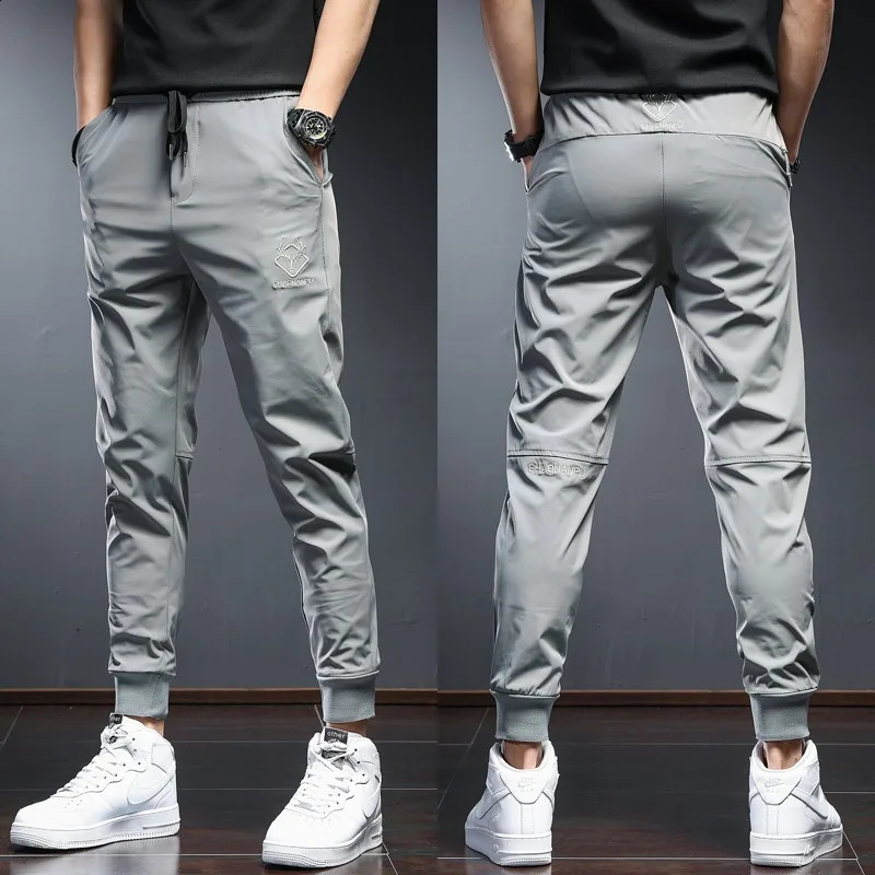 Mens Black Sport Jogging Pants Summer Lightweight Fashion Casual Embroidery Slim Fit Elastic Waist Drawstring Joggers Trousers 240822