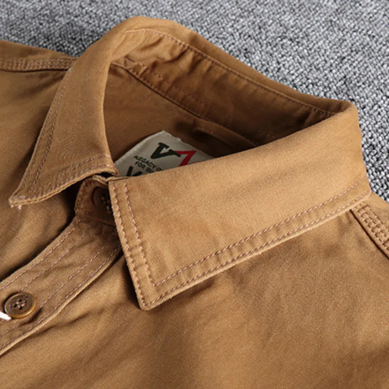 Retro Male Cargo Shirt Jacket Canvas Cotton Casual Work Safari Style Shirts Mens Top Clothing