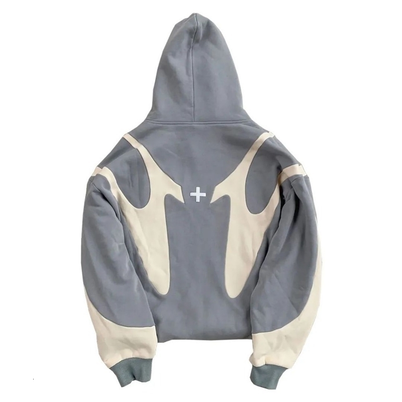 Y2K Splicing Zip Up Hoodies Harajuku Casual Sweatshirts Men Women Fashion Goth Hip Hop Oversized Long Sleeved Jacket Hoodies 240816