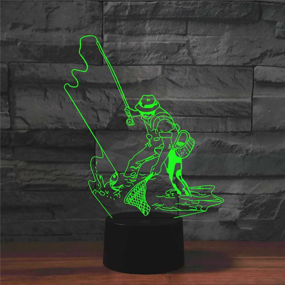 3D Fishing Light Fantasy LED Night Light Touch Fish Table Desk Light Home Room Decoration Christmas Gift W240816