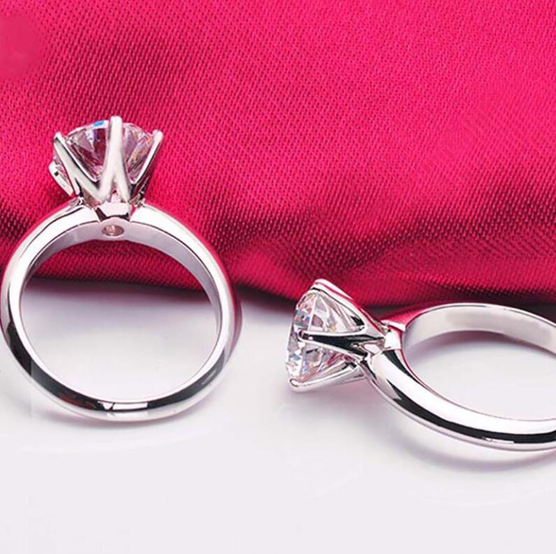 Real S925 Sterling Silver Classical Six Claw Ladies Jewellery Round Cut White Lab Moissanite Diamond Solitaire Party Elegant Women Crown Ring Gift