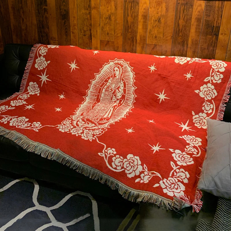 Maria Blanket The Virgin Mary Tapestry Office Air Conditioning Red Black Blankets Nap Blanket Living Room Sofa Ornaments 240819