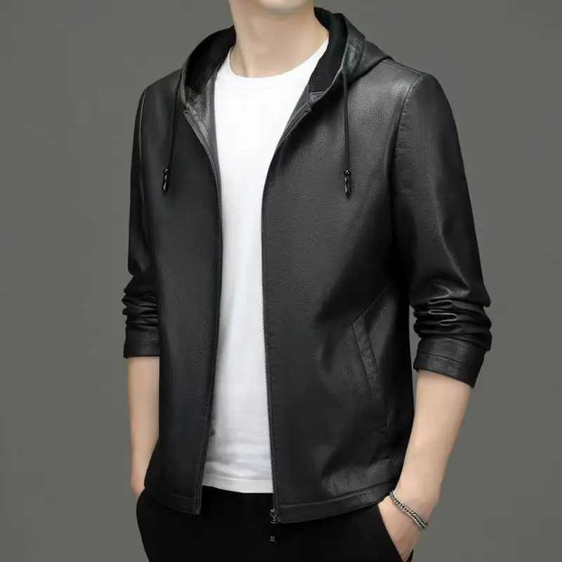 Designer jacket spring Autumn Men Fashion Casual Trend Hooded Jackets Mens Casual Waterproof High-Quality PU leather Jacket male M-4XL M240819