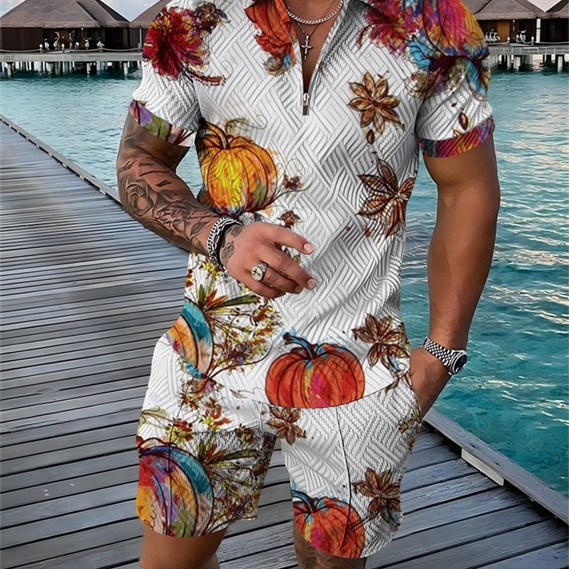 Flower 3D Print Polo Shirts Shorts Sets Mens Fashion Floral Oversized Short Sleeve Shirt Pants Set Suits Man Tracksuit Clothing 240816