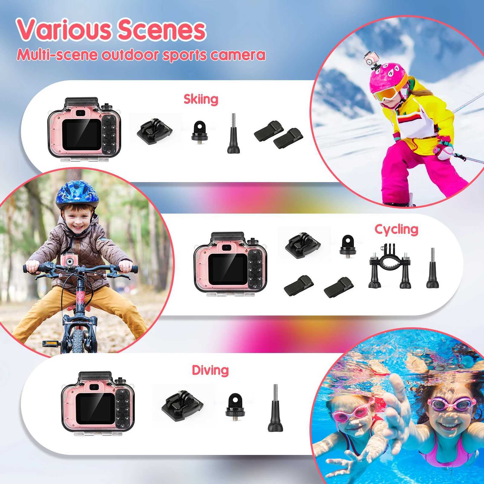 Toy Cameras Underwater 10 Meters Waterproof Children Camera Toys Digital Kids Cameras Selfie Dual Camera Beginner Boys and Girls Toy Gifts LF819