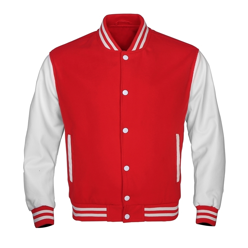 Letterman Coat Autumn Solid Casual Leather Sleeves Wool Unisex Vintage Baseball Varsity Jackets Men 240816