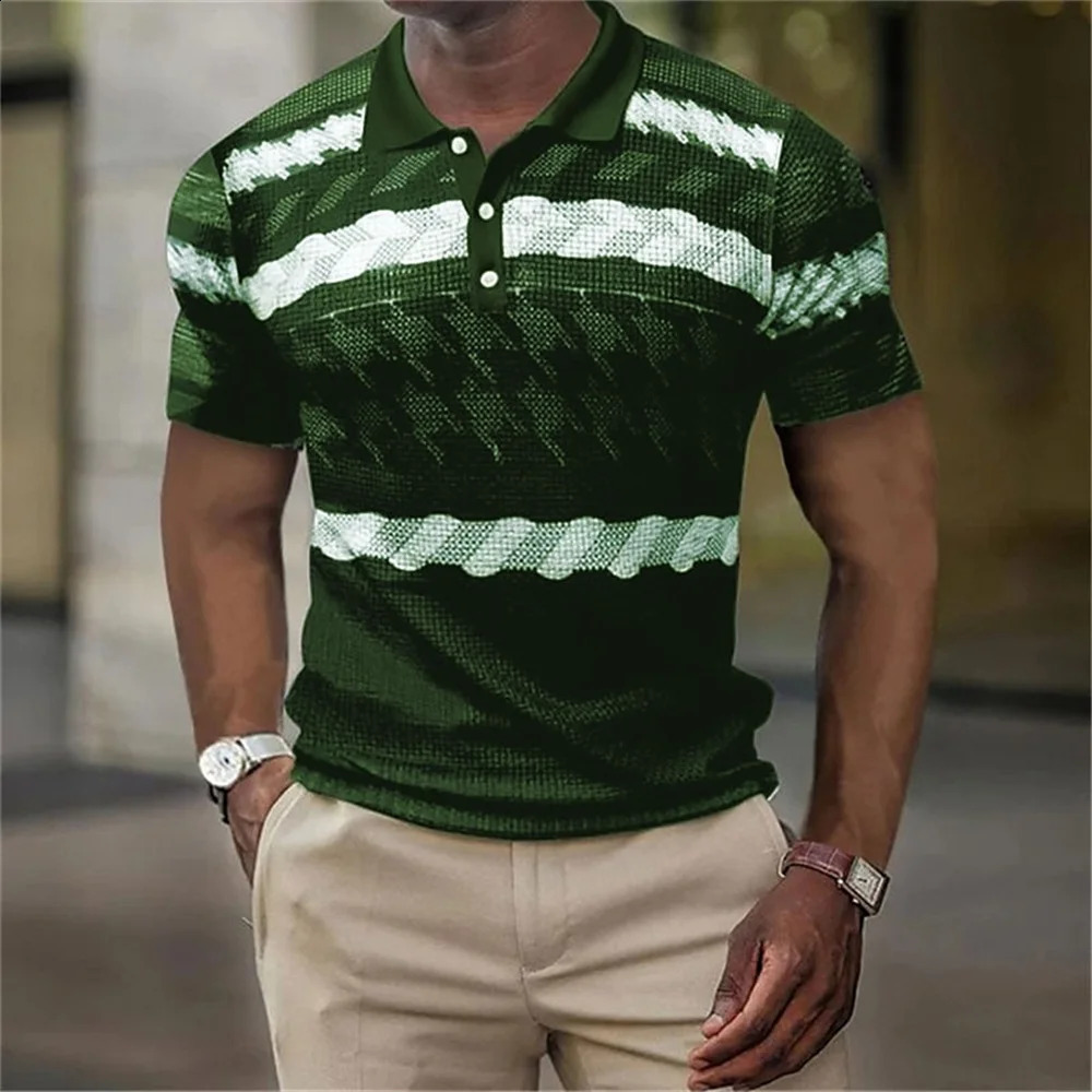 Vintage MenS Polo 3d Stripe Print High-Quality MenS Clothing Loose Oversized Shirt Tops Soft Tees Summer Casual Short Sleeves 240816