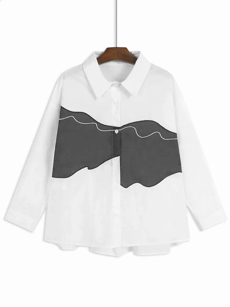 XITAO patch work contrasting color womens shirt autumn long sleeved loose full matching fashionable lapel GJ1072 240814