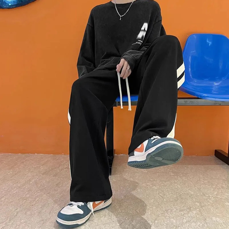 Casual pants men spring summer high street straight floor-length wide leg high student pants High street sports sweatpants 240822