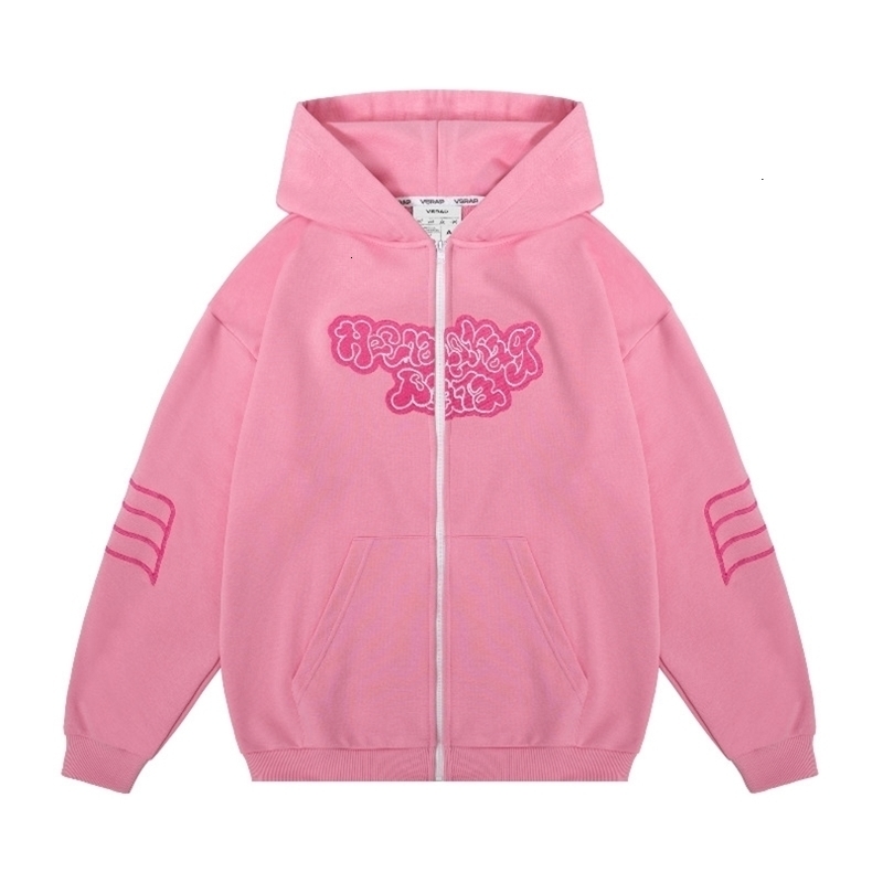 Y2K Fashion Zipper Hoodie Alphabet Art Embroidery Sportswear Mens Harajuku Hip Hop Super Size Street Clothing Unisex 240816
