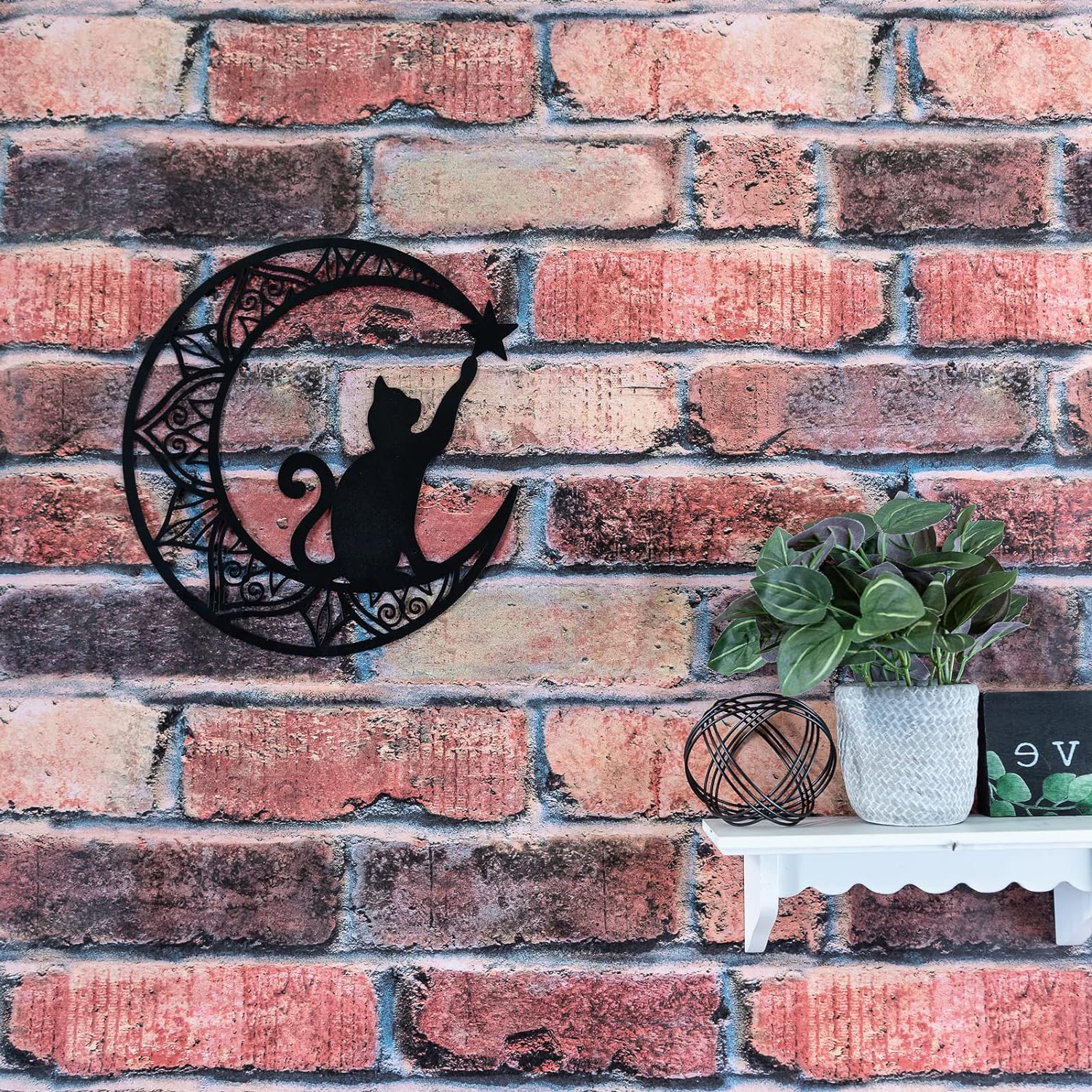 Interior and Exterior Decorating Cat Lovers Premium Black Cat and Moon Wall Art