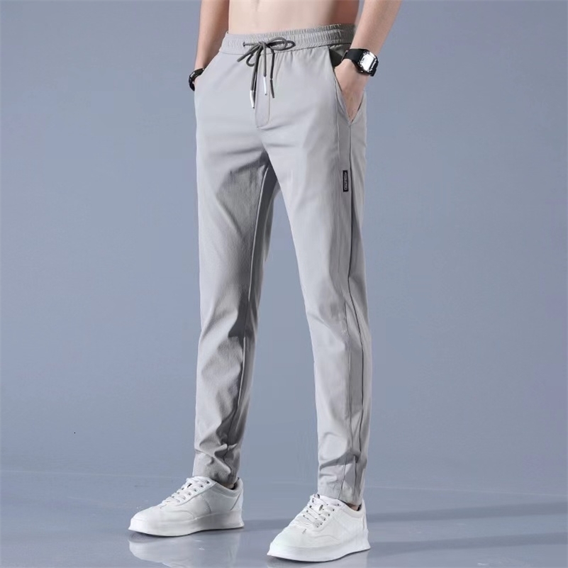 Ice Silk Mens Pants 2024 Summer Black Gray Thin Business Casual Pants Outdoor Elastic Breathable Straight Leg Sweatpants 240816