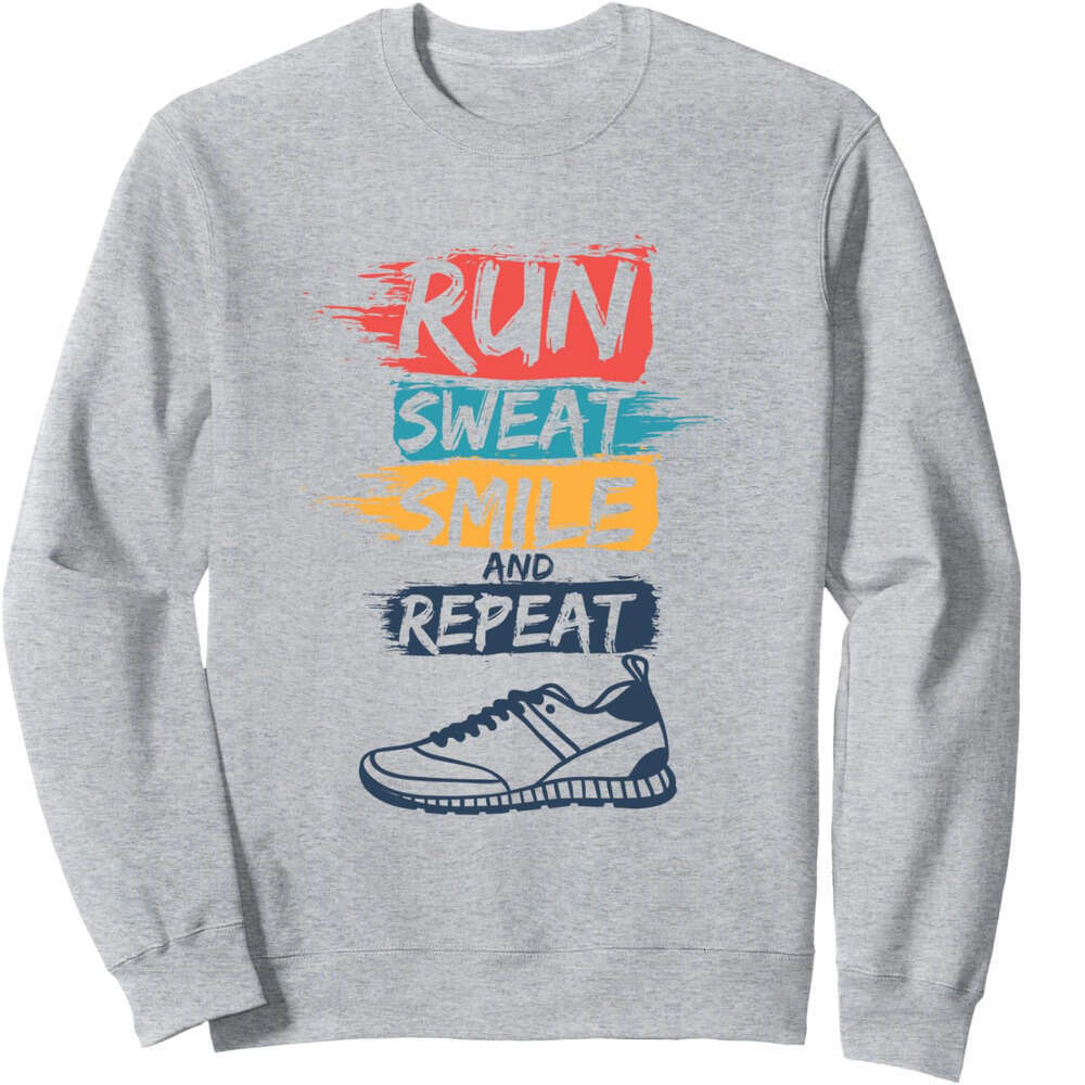 Long Sleeve Shirts for Men sweatshirt Run Sweat Smile Repeat Sport Funny Runner Gift Sweatshirt Tee Streetwear Casual tops clothes