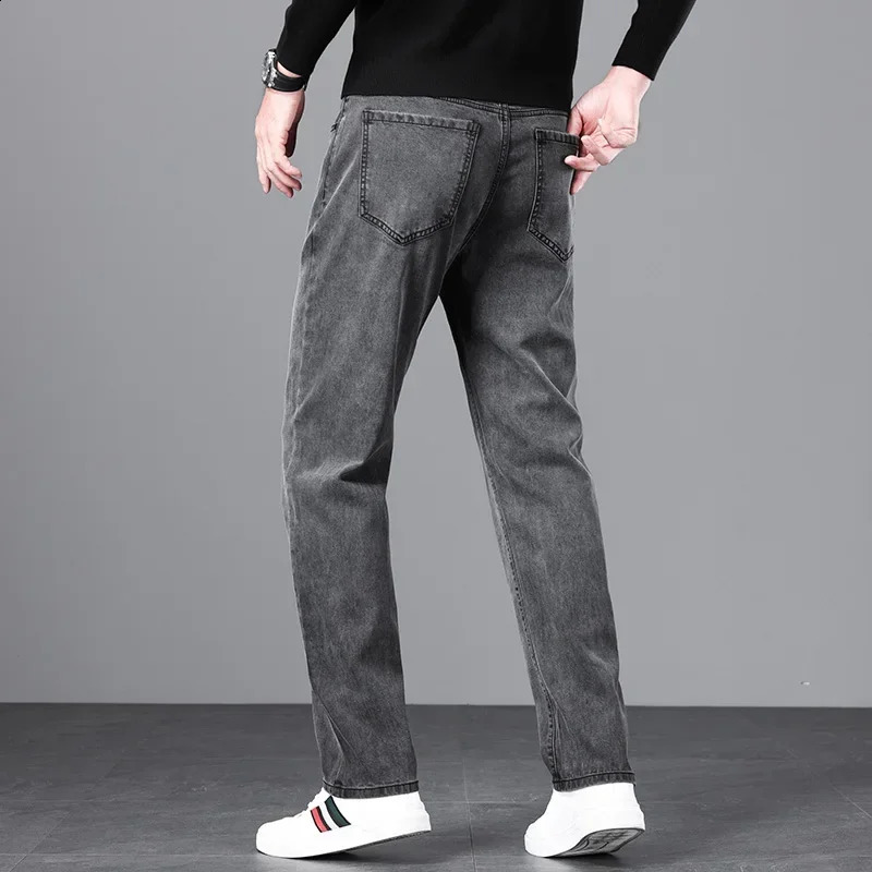 Autumn Mens Fashion Baggy Jeans Gray Black Stretch Straight Classic Denim Trousers Male Versatile Comfortable Casual Pants 240819