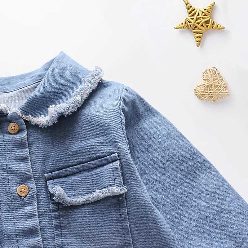 DIIMUU baby girl clothing childrens top denim pants fashionable childrens casual jumpsuit long sleeved Trouser W240806