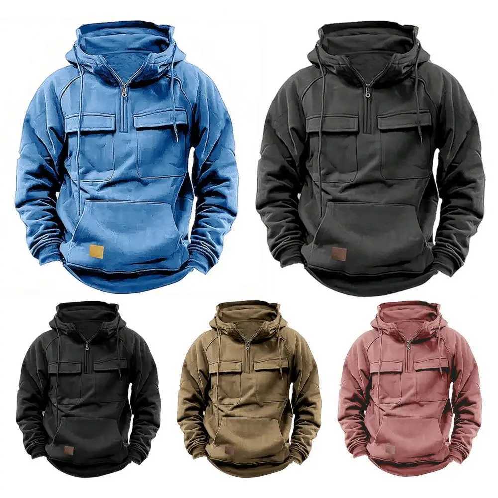 Hoodies Sweatshirts Polar Flce Windproof Hiking Jacket Sweater Hat Mens Hoodie Thickened Warm Outdoor Sports T240819