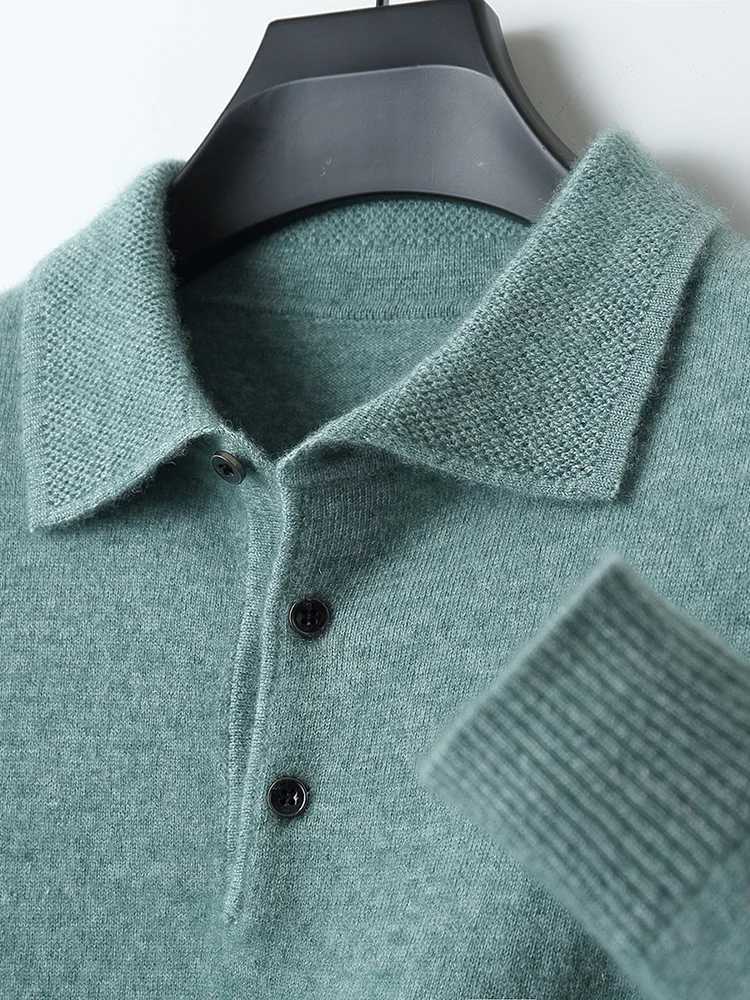 Polo Collar T-Shirt Mens Wool Sweater Pullover Spring Autumn Smart Casual Cashmere 00% Merino Wool Knitwear Soft Jacquard Jumper W250322