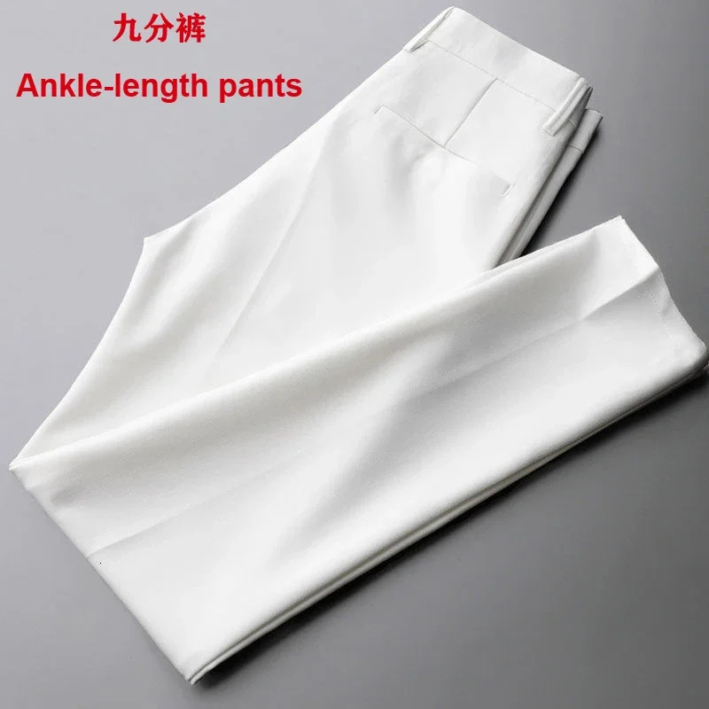 Mens straight thin casual white pants mens set anti premium nine point w240816