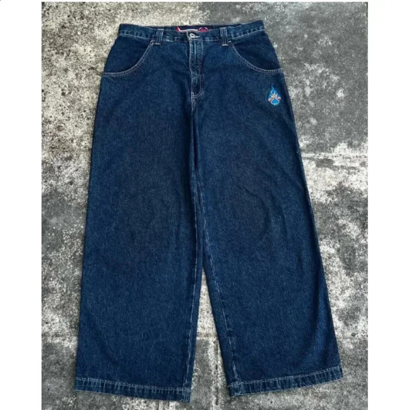 JNCO jeans Y2K Harajuku hip-hop letter embroidery retro bagged jeans denim pants mens Gothic high waisted wide pants 240819