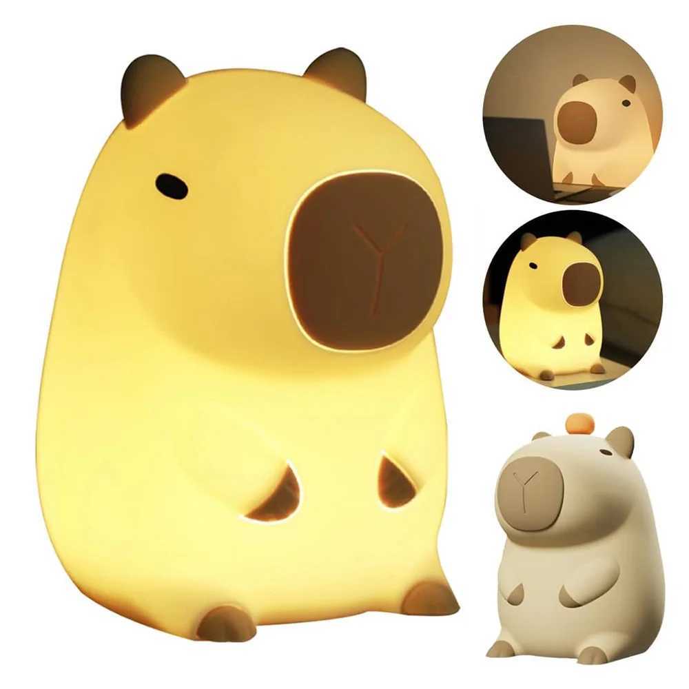 Cute cartoon Capybara night light silicone Pat light suitable for childrens bedroom USB charging timed dimming bedside sleep light W240816