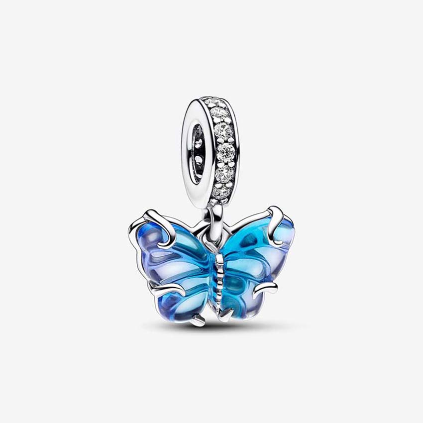 Blue Murano Glass Butterfly Slebing Charm 925 STERLING Silver Logo Charms Set Bracelet Bangle DIY MADE COMPONNANTS BIJOUR CHARME AVEC BOX ORIGINA