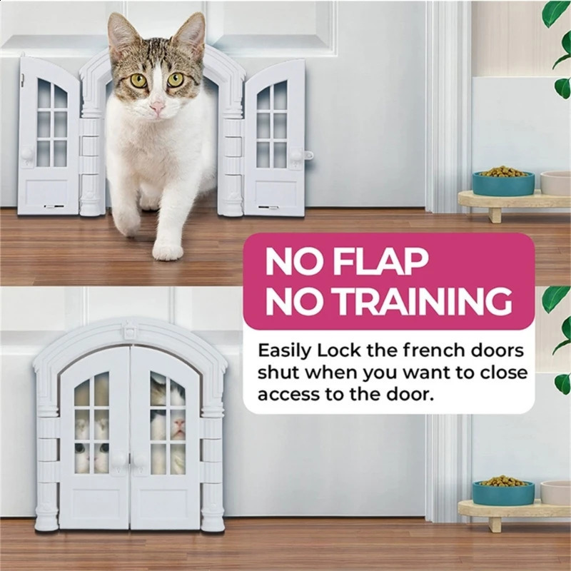 Inertior Door for Small Cats Easy Install Pet Door without Flap for Pets up to 10kg French Doors Drop 240819