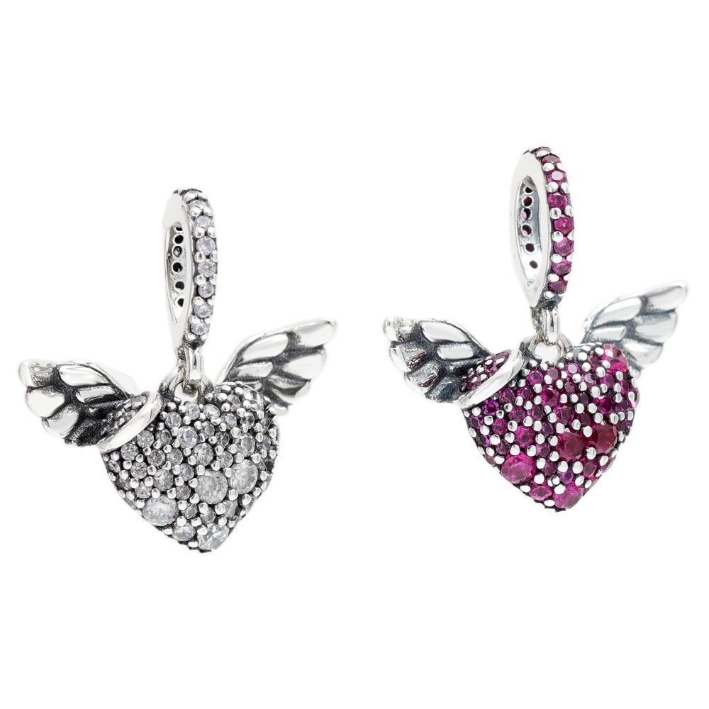 925 Sterling Silver Sparking Halo Heart Angel Wing Dangle Charms S925 Snake Bracelet DIY Beads For Jewelry Making Free Shipping
