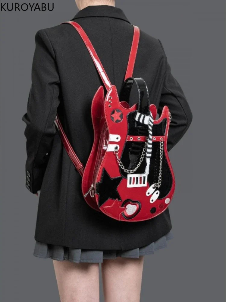 DHlanhai PU Guitar Backpack Haruku Creative Contrast Color Cute Shoulder Crossbody Backpacks Chic Japanese Y2k Bag Mochilas Mujer 240816