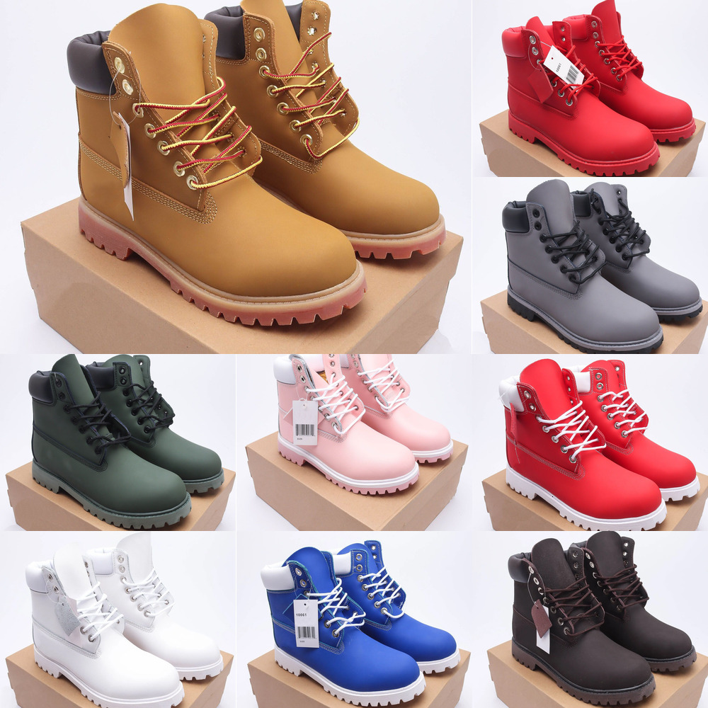 timbs designer boots shoes men boots waterproof ankle classic martin shoe cowboy yellow red blue black pink hiking motorcycle boots 36-46 with logo