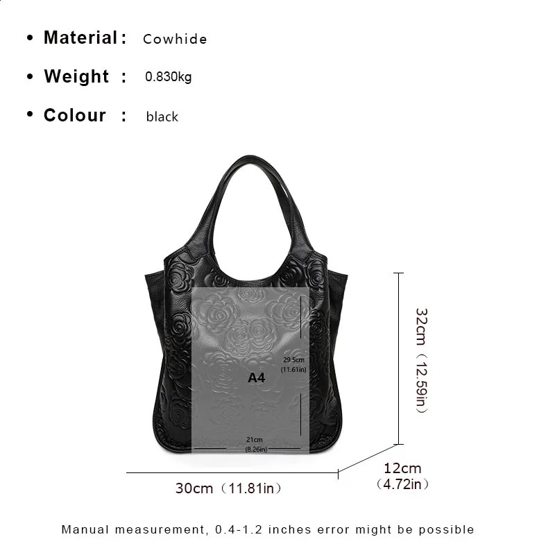 Womens Handbag Fashion Versatile Cowhide Printed Large Capacity Shoulder Bag 240817