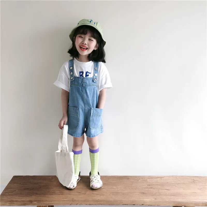 Korean Style 2024 Summer Childrens Soft Denim Top Baby Clothing Boys and Girls Loose Full Match Casual Pants W240806