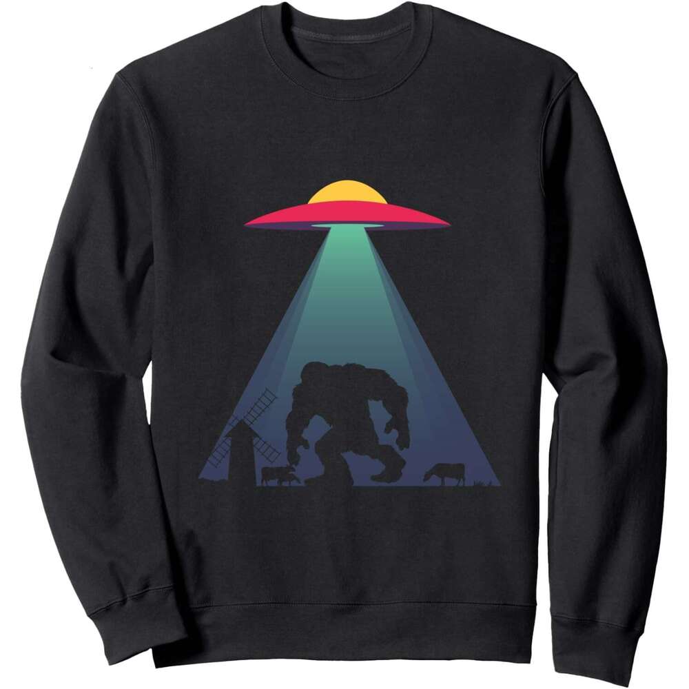 Long Sleeve Shirts For Men Sweatshirt Funny UFO Bigfoot Alien Abduction Windmill Gift Sweatshirt T Shirt Graphic Tee Streetwear Casual Tops Clothes sw