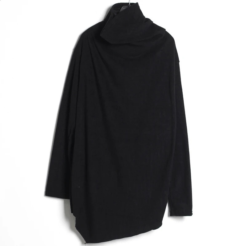 Mens T-shirts Spring and Autumn Korean edition plain turtleneck loose-fitting irregular long sleeve T-shirts trend 240819