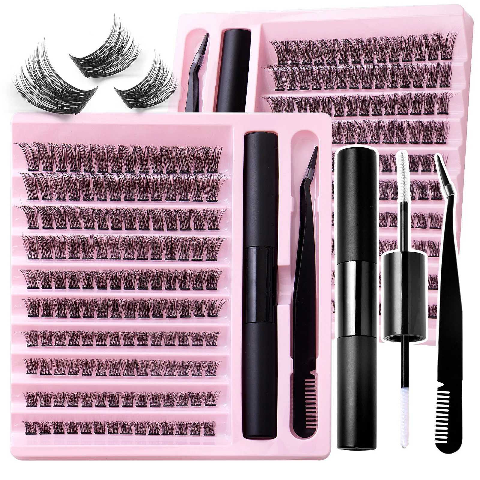 120pcs DIY eyelash extension kit high-capacity personal eyelash cluster D curl 10-14mm mixed eyelash cluster with eyelash adhesive W240803