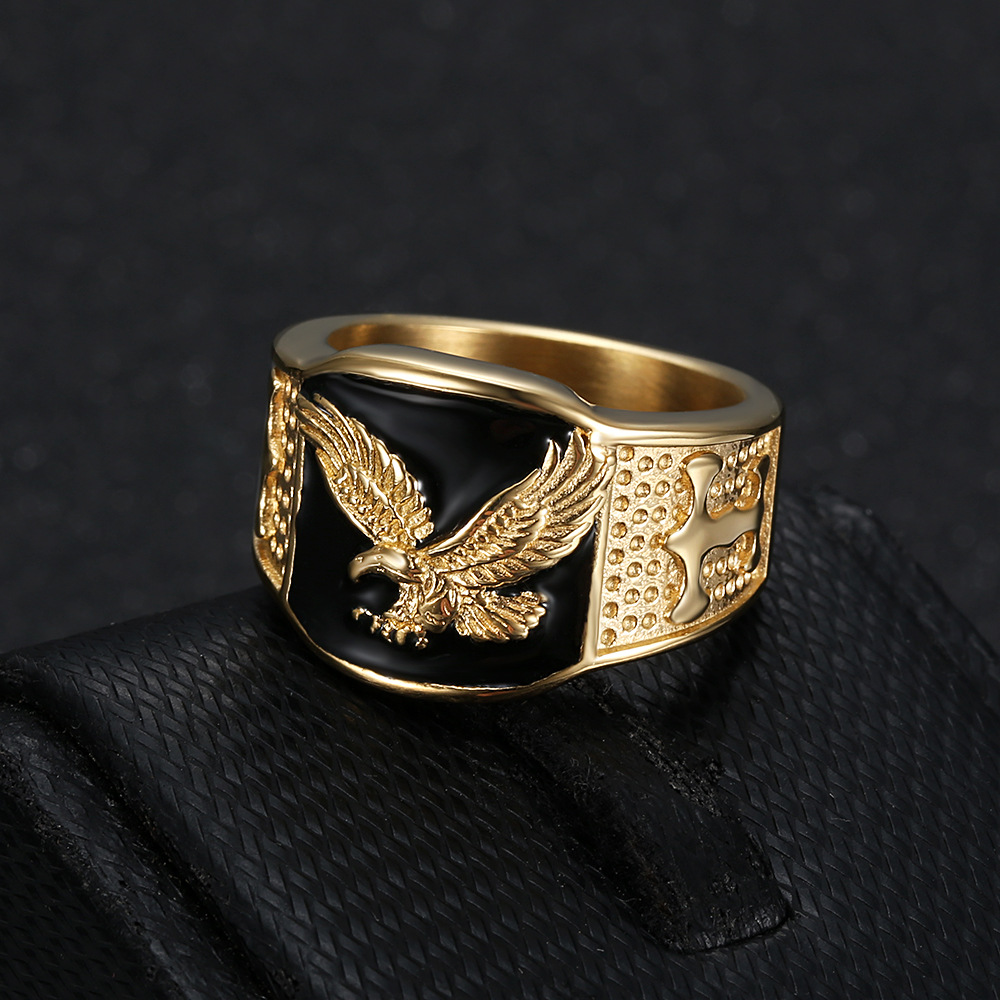 Hip Hop 316LStainless Steel Eagle Casting Animal Ring High Polished Stainless Steel Gold Plated Jewelry