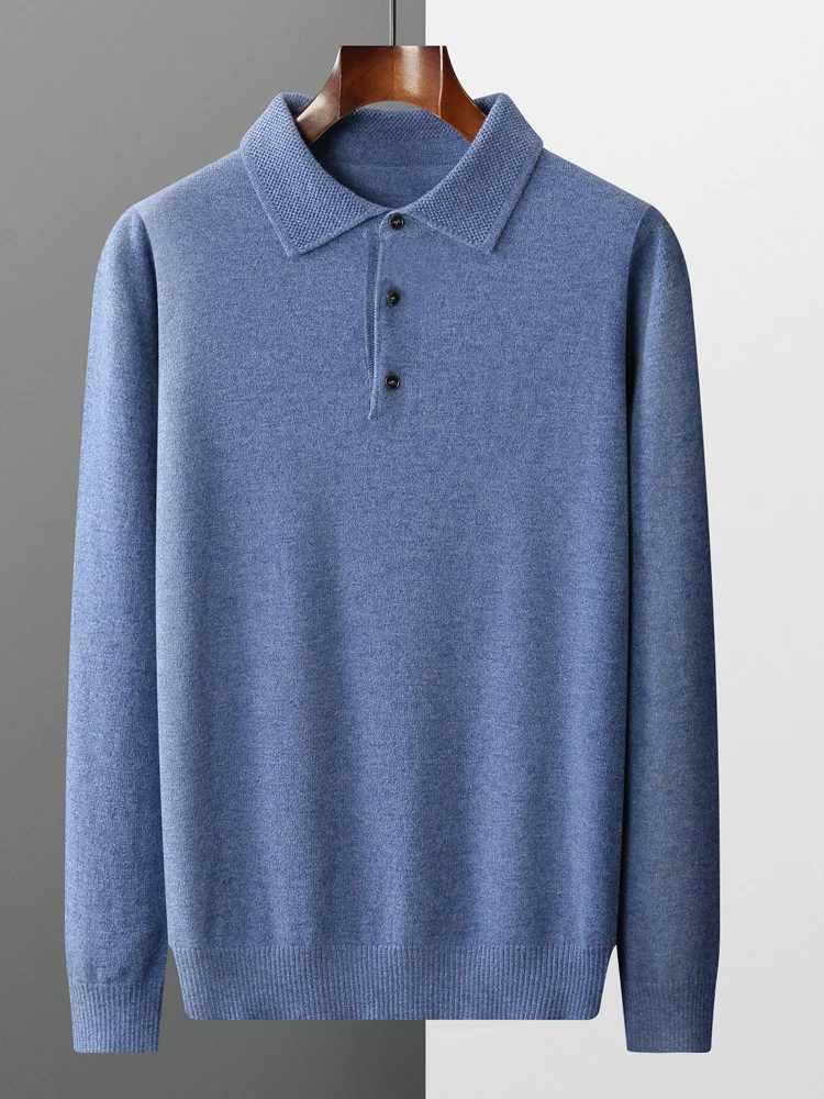 Polo Collar T-Shirt Mens Wool Sweater Pullover Spring Autumn Smart Casual Cashmere 00% Merino Wool Knitwear Soft Jacquard Jumper W250322
