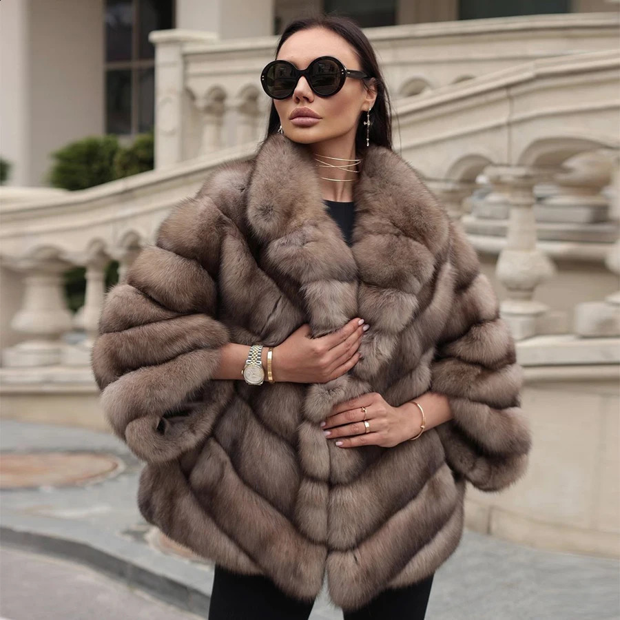 Real Fox Fur Coats Womens Genuine Fur Jackets Women Fox Fur Coat Winter Warm Furry Jacket 240816
