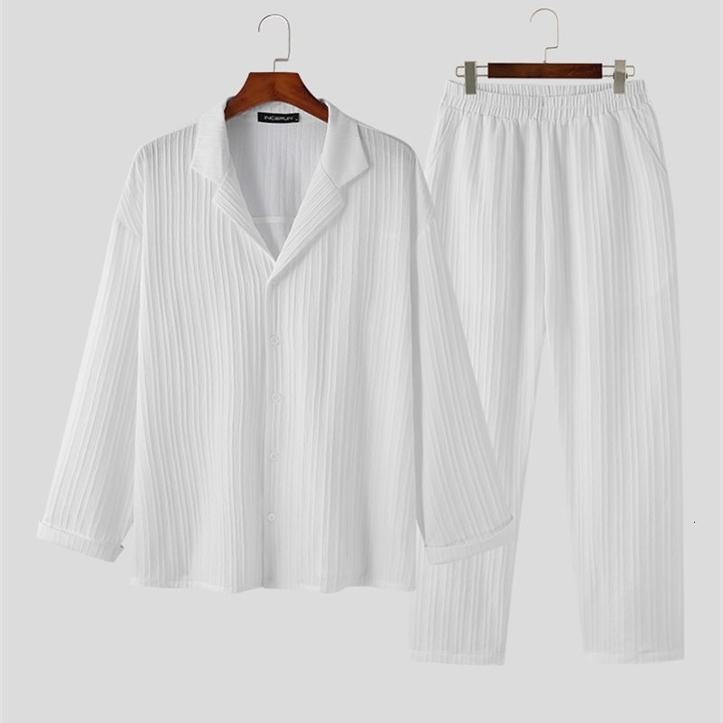 Fashion Casual Style Men Sets INCERUN Long-sleeved Shirts Trousers Sets Stylish Mens Striped Suit 2 Pieces S-5XL 240816