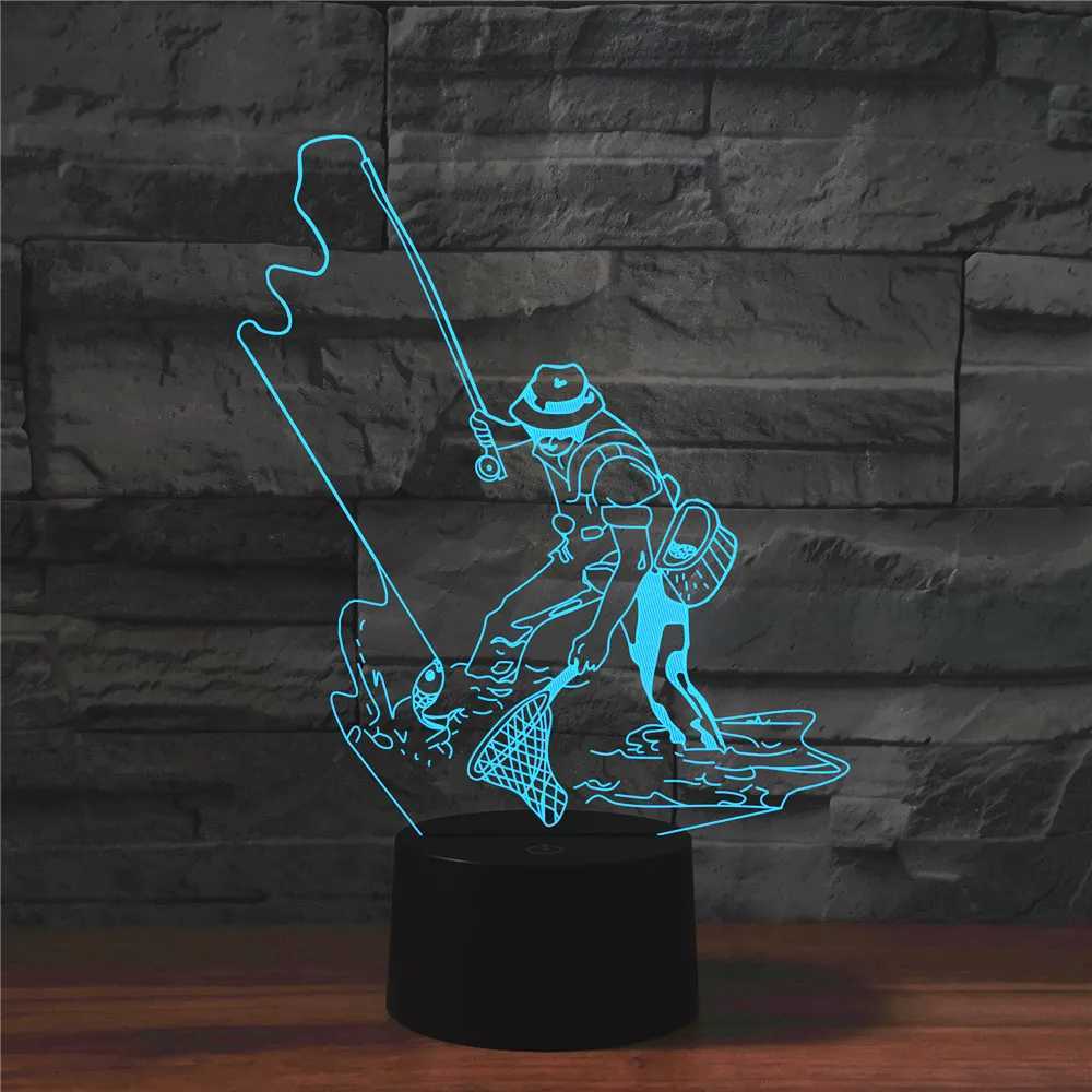 3D Fishing Light Fantasy LED Night Light Touch Fish Table Desk Light Home Room Decoration Christmas Gift W240816