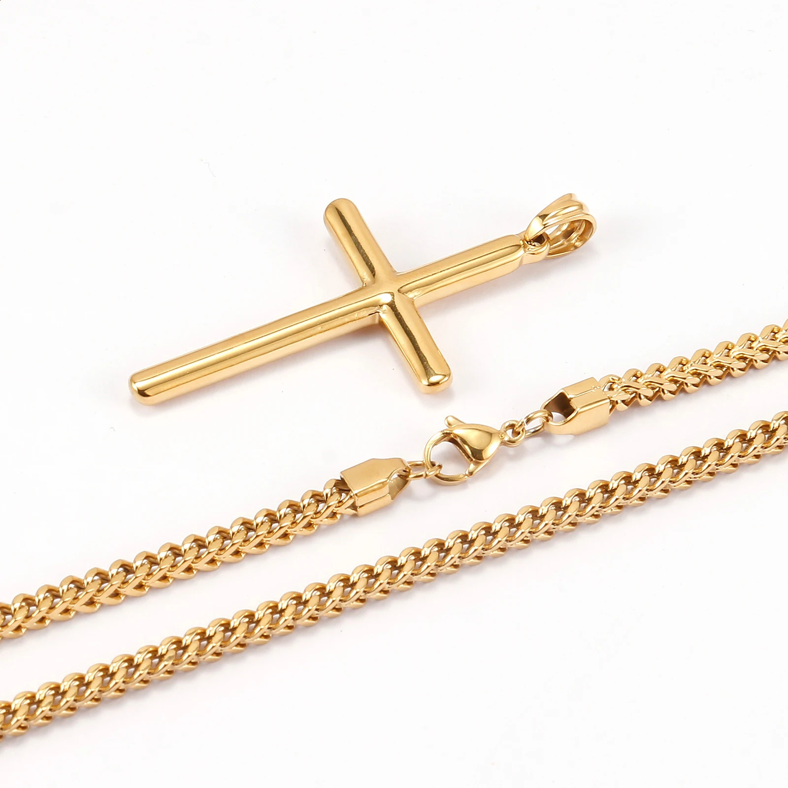 Punk Cross Pendant Link Chain for Men Women 316L Stainless Steel Hip Hop Necklace Gold Silver Fashion Jewelry Gift Waterproof 240813