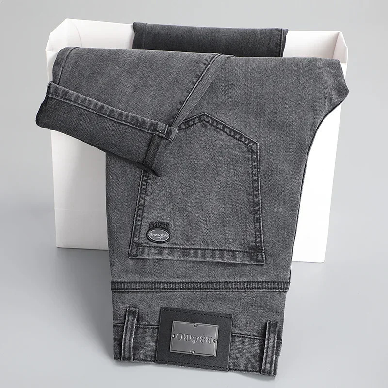 Autumn Mens Fashion Baggy Jeans Gray Black Stretch Straight Classic Denim Trousers Male Versatile Comfortable Casual Pants 240819