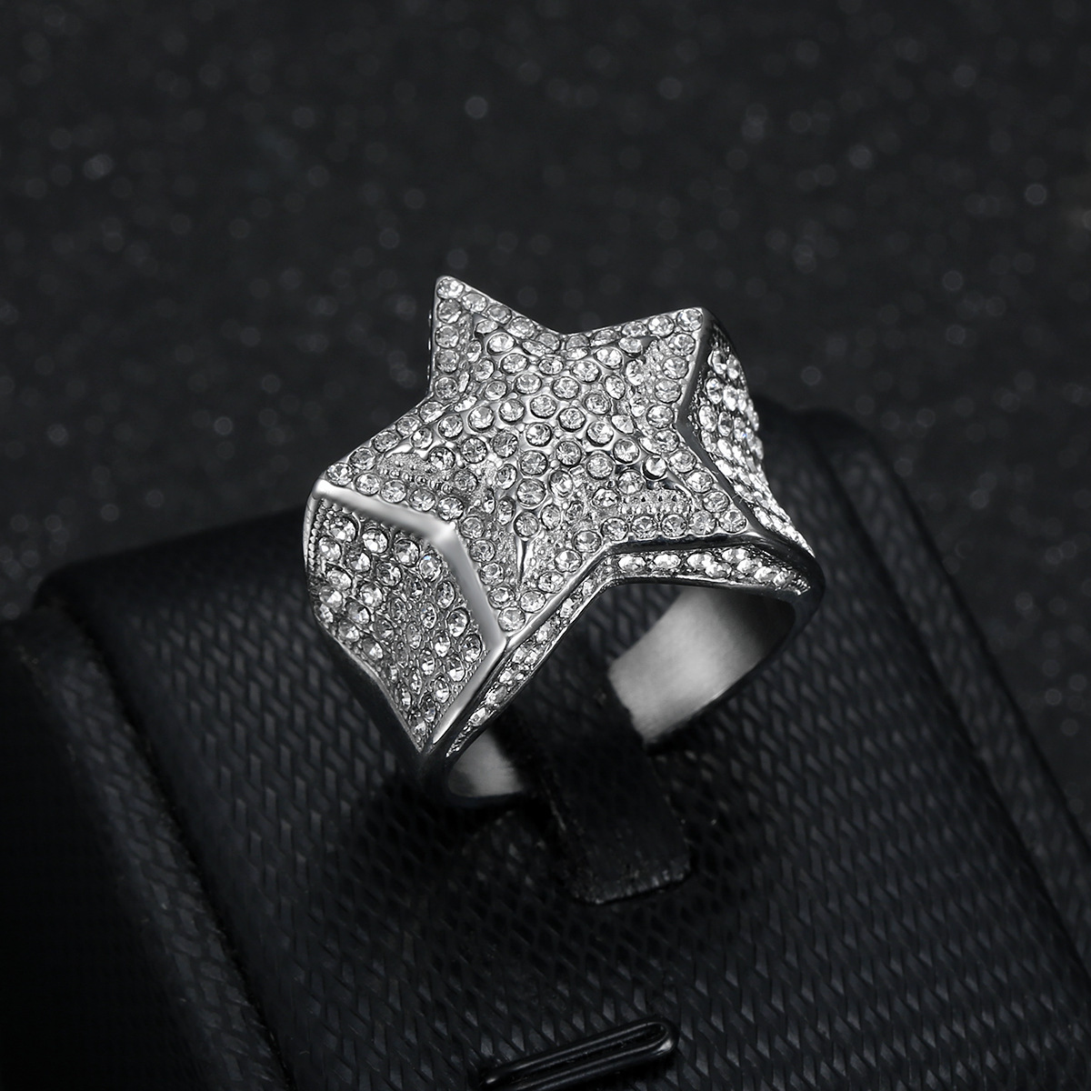 Hip Hop 316LStainless Steel Domineering Five-pointed star Ring Titanium Steel Gold Plated Mens Jewelry