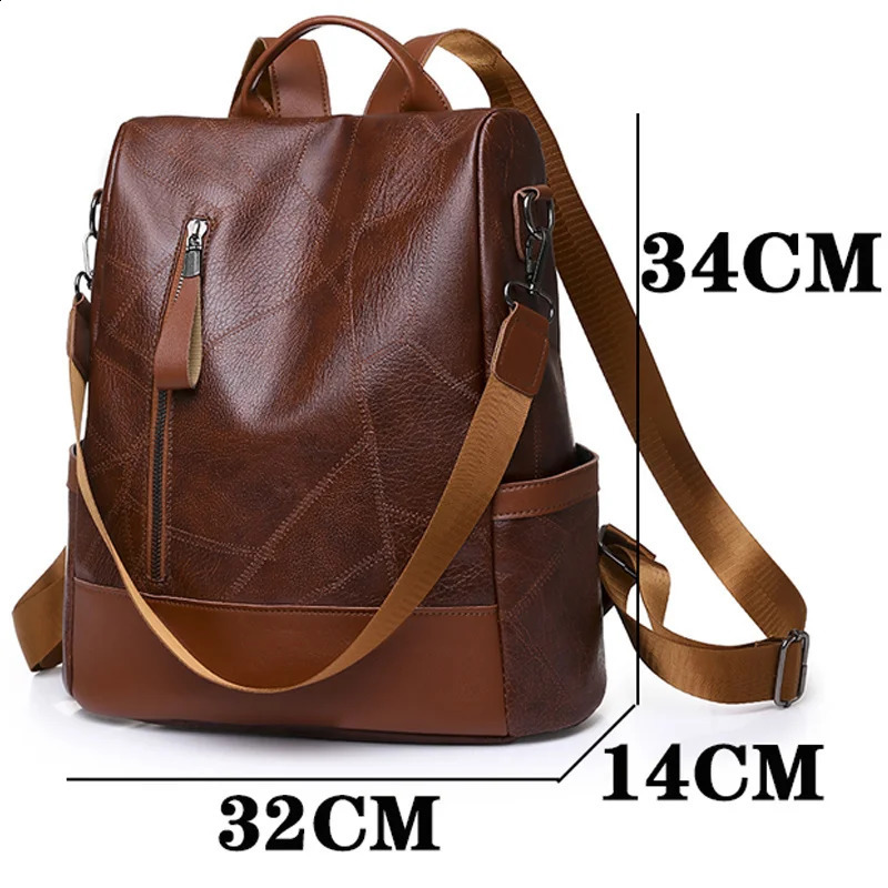 DHlanhai Large Leather Shoulder Soft Capacity Bag Womens Backpack Fashionable Retro S Anti Shake Y2k Simple Casual 240816