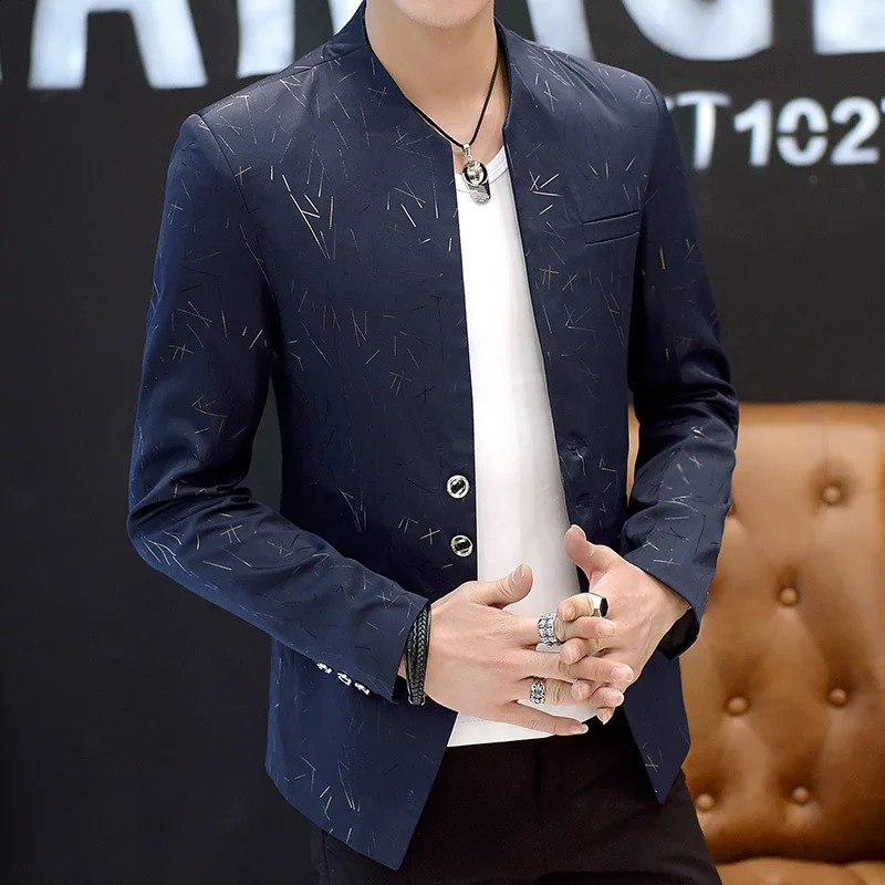 HOO 2024 Men s casual collar blazers youth handsome trend Slim print blazers 5XL 6XL 240816