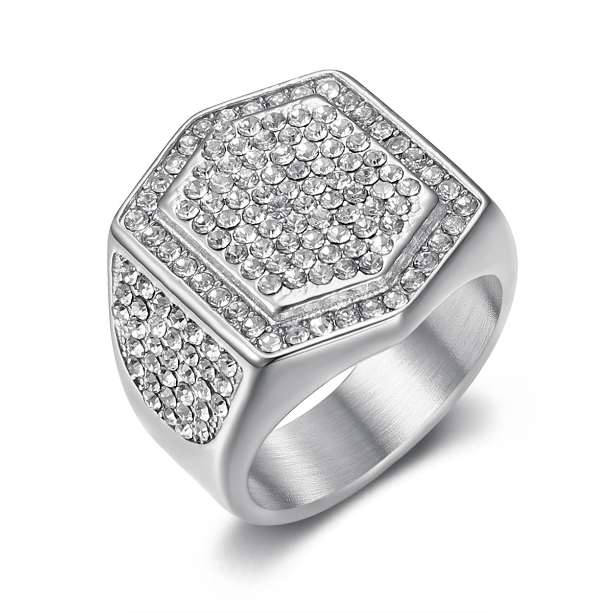Hip Hop 316LStainless Steel Hexagon Ring Titanium Steel Gold Plated Mens Jewelry
