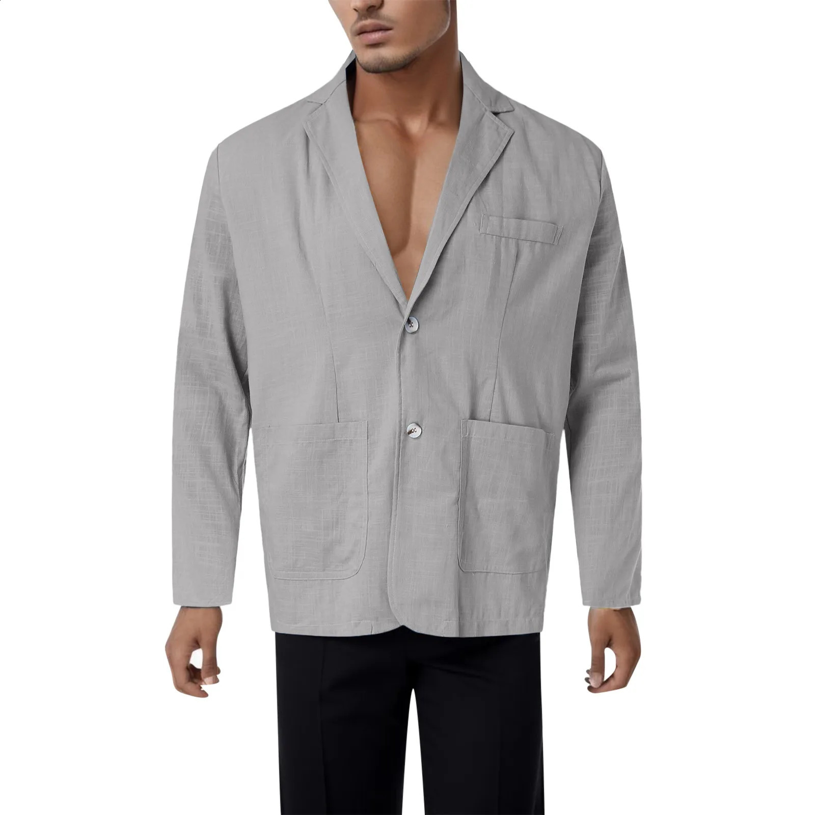 Spring Autumn Casual Linen and Cotton Safari Suits for Men Clothing Solid Color Blazers Men Jackets Oversize Coat Male 240816