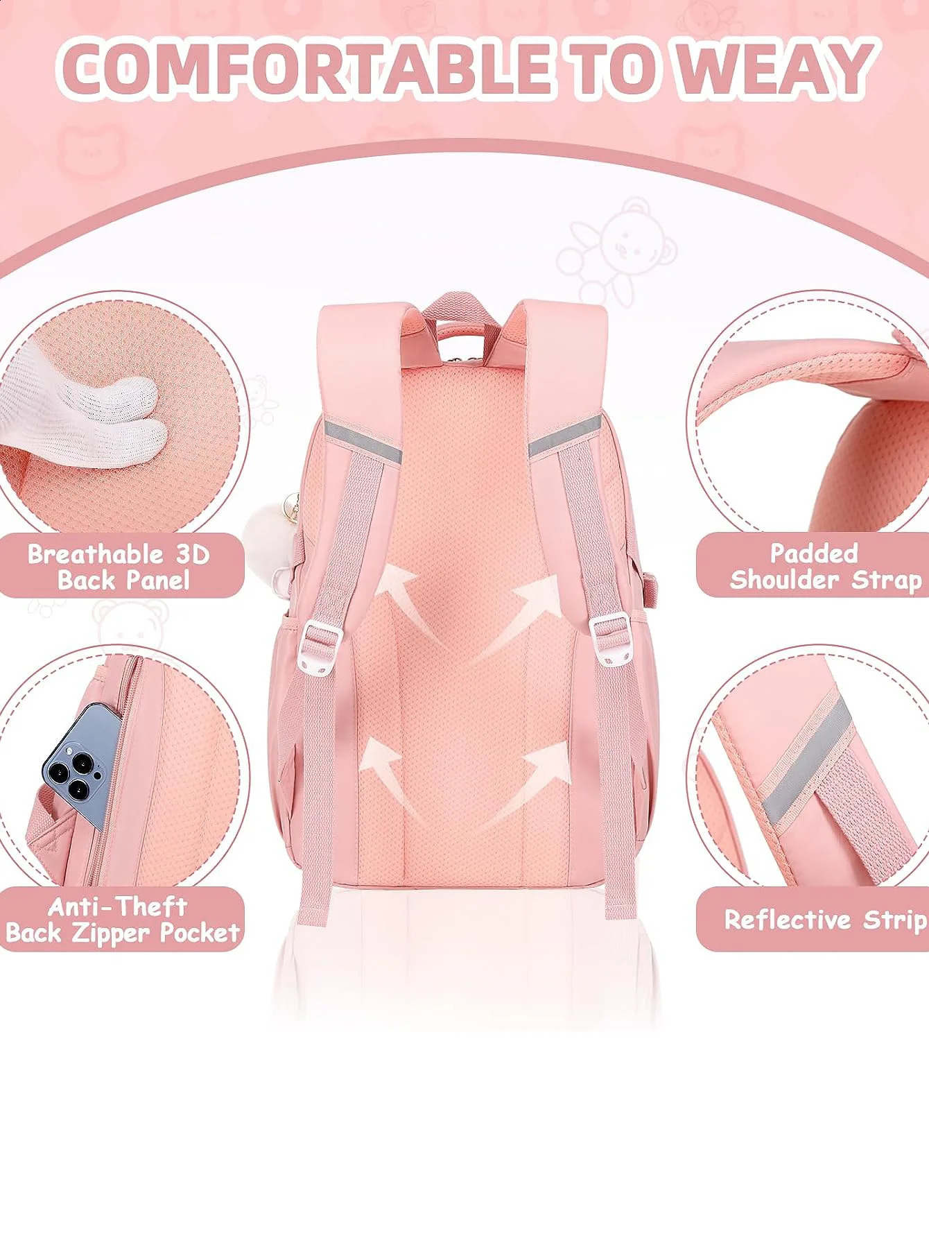 Girl Pink School Bag College Backpack Back Pack For Teenager Girls Children Female Schoolbag Primary High Bagpack Teens Child 240819