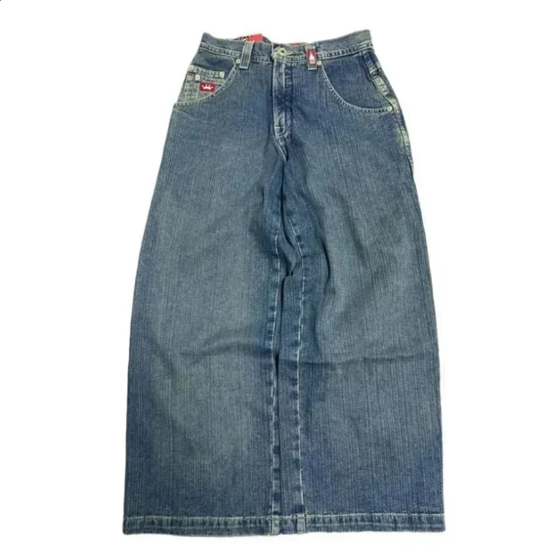 Mens Y2K Jeans Harajuku Hip Hop Letter Embroidered Vintage Baggy Casual Denim Pants High Waist Wide Trousers 240819